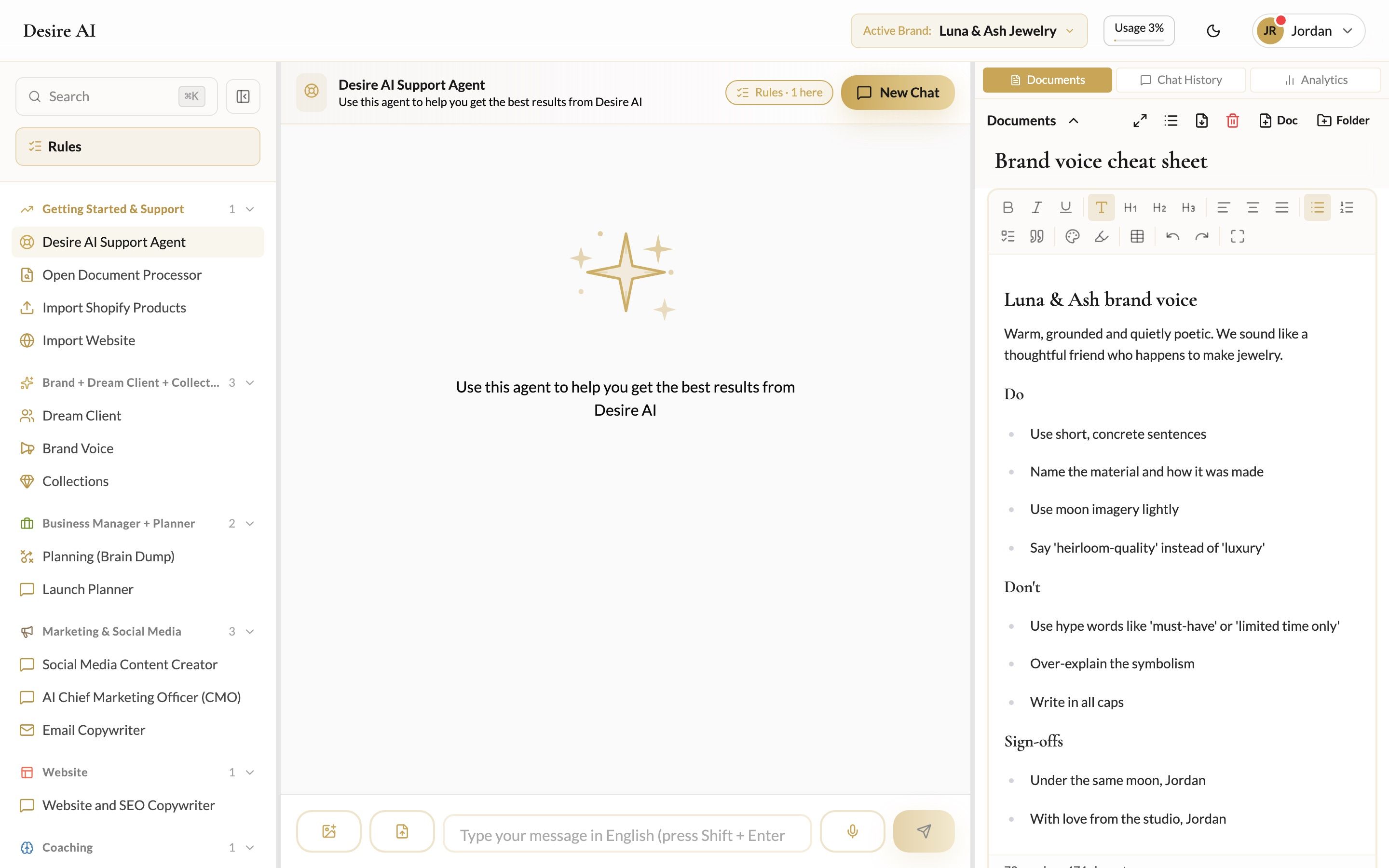 A document open in the editor next to the chat