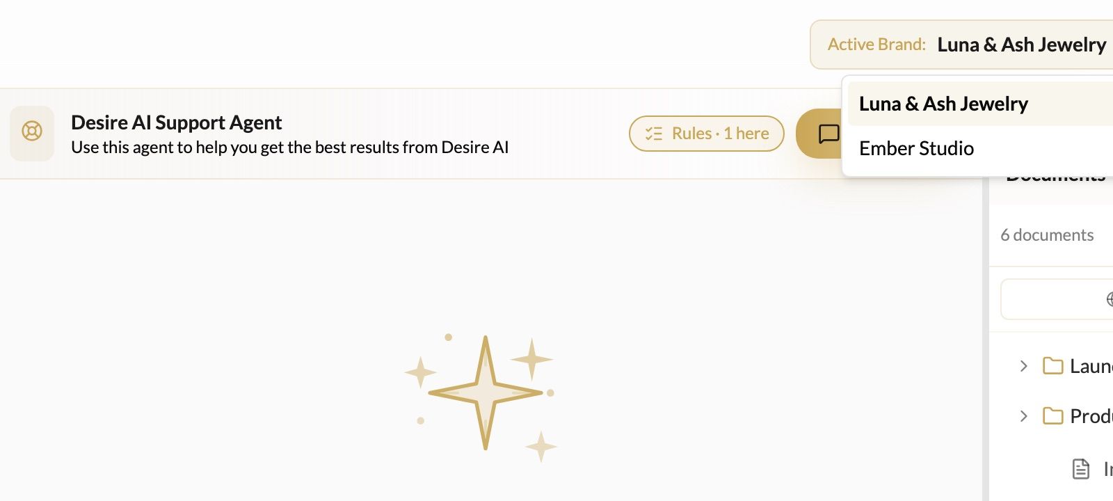 The Active Brand menu listing two brands