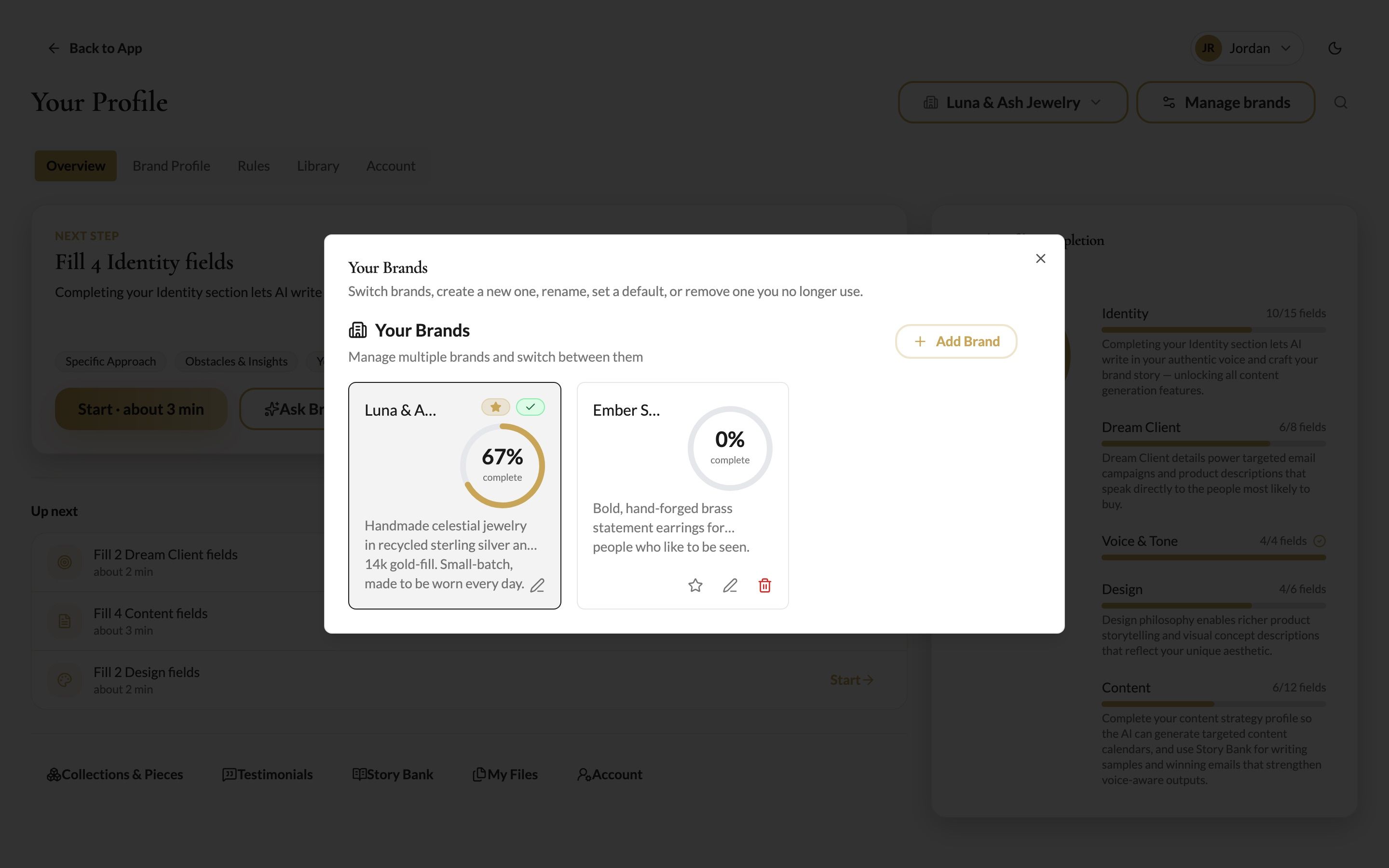 The Your Brands window with two brand cards