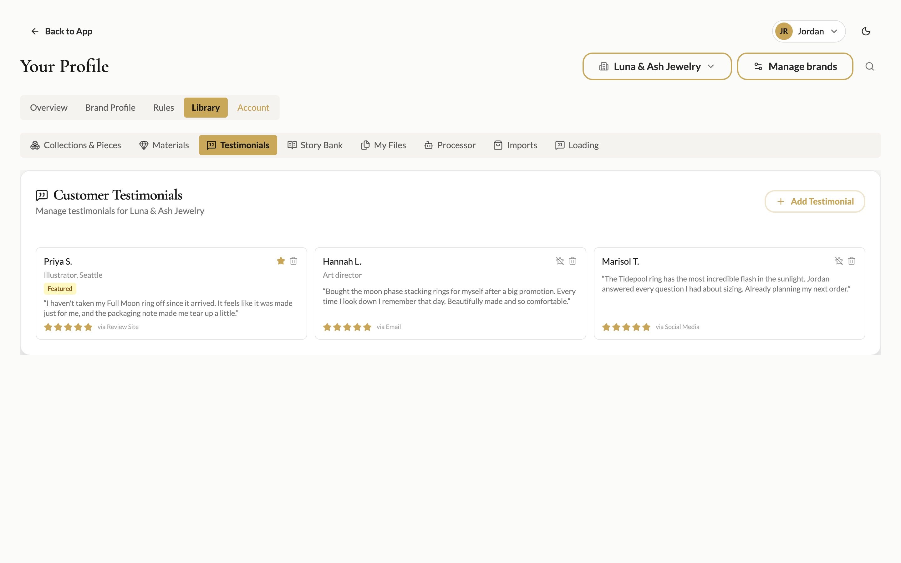 Customer testimonials
